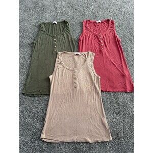 Pink Lily Tank Top Lot of 3 Womens Size S Ribbed Henley Button Front